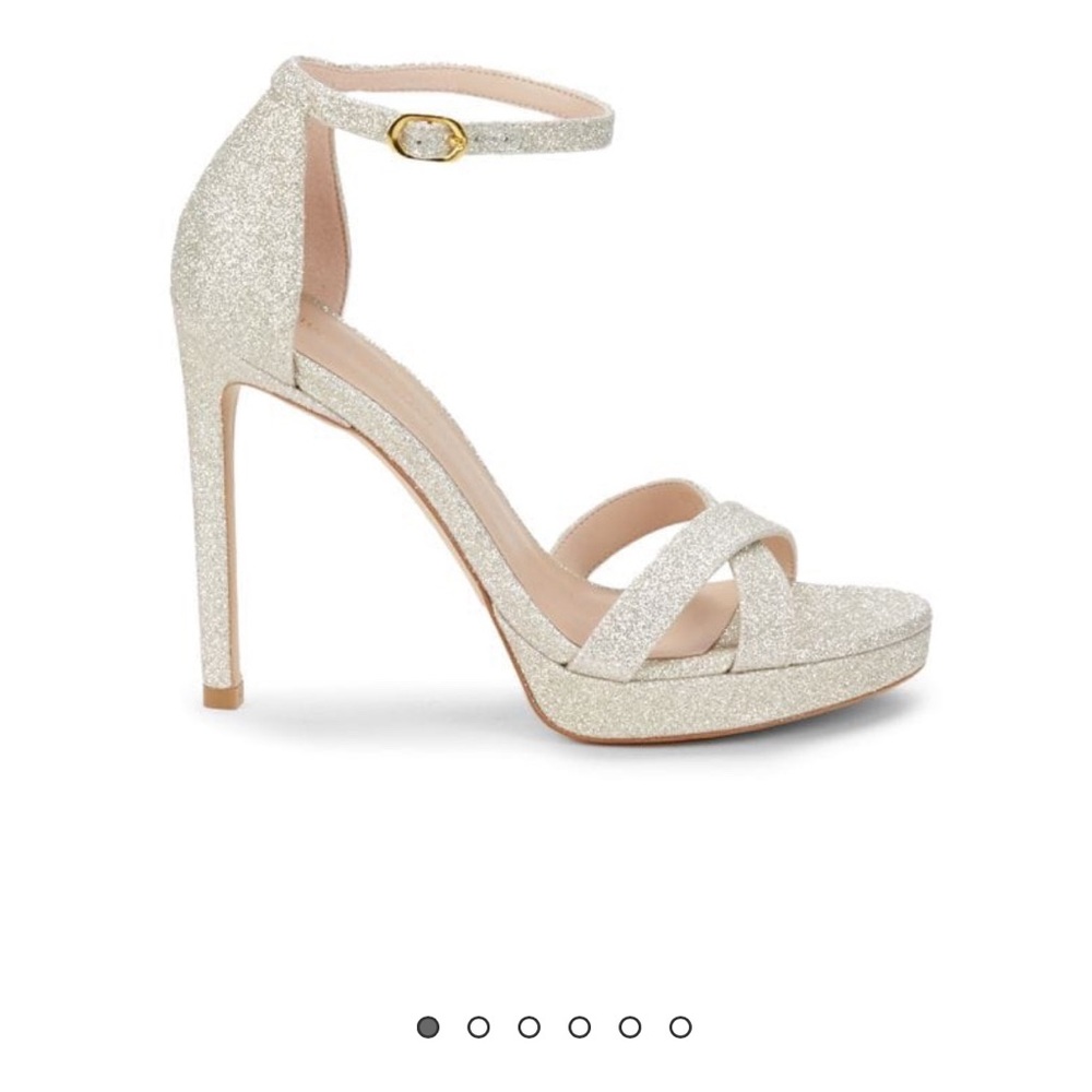 Stuart Weitzman Silver Heels with Stiletto and Ankle Strap